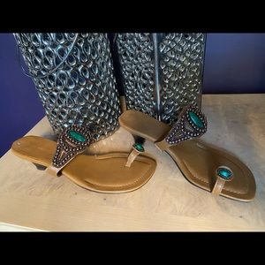 Ann Marino Thong Jade Stone Sandals - New!